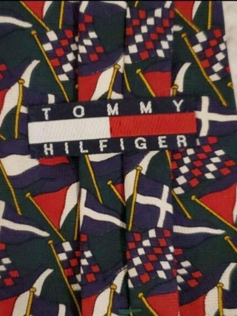 VTG Tommy Hilfiger Necktie Green Red Nautical Yacht Racing Flags Tie